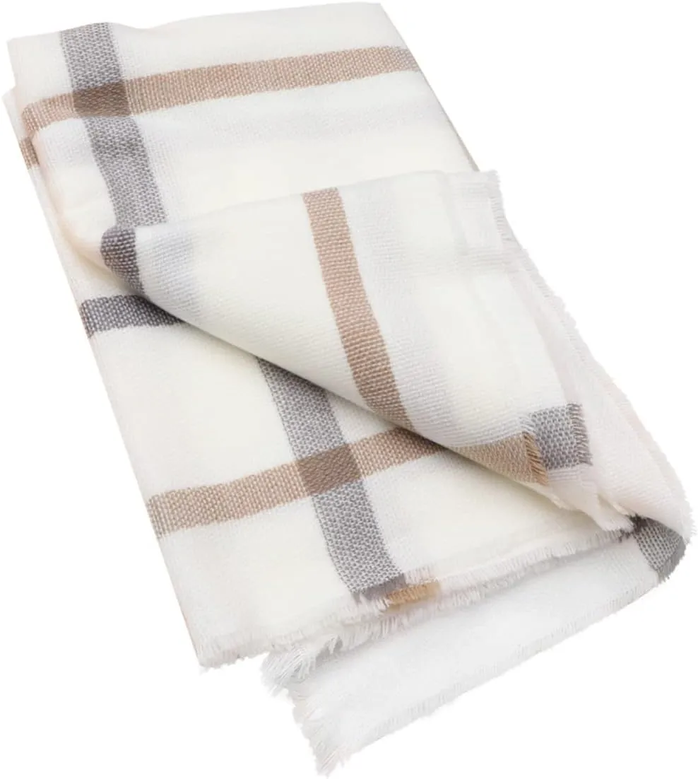 1Pc Double Sided Winter Scarf for Women Imitation Cashmere Padded White Grid Design Versatile Shawl for Fall Winter Fashion Cozy Stylish Accessory