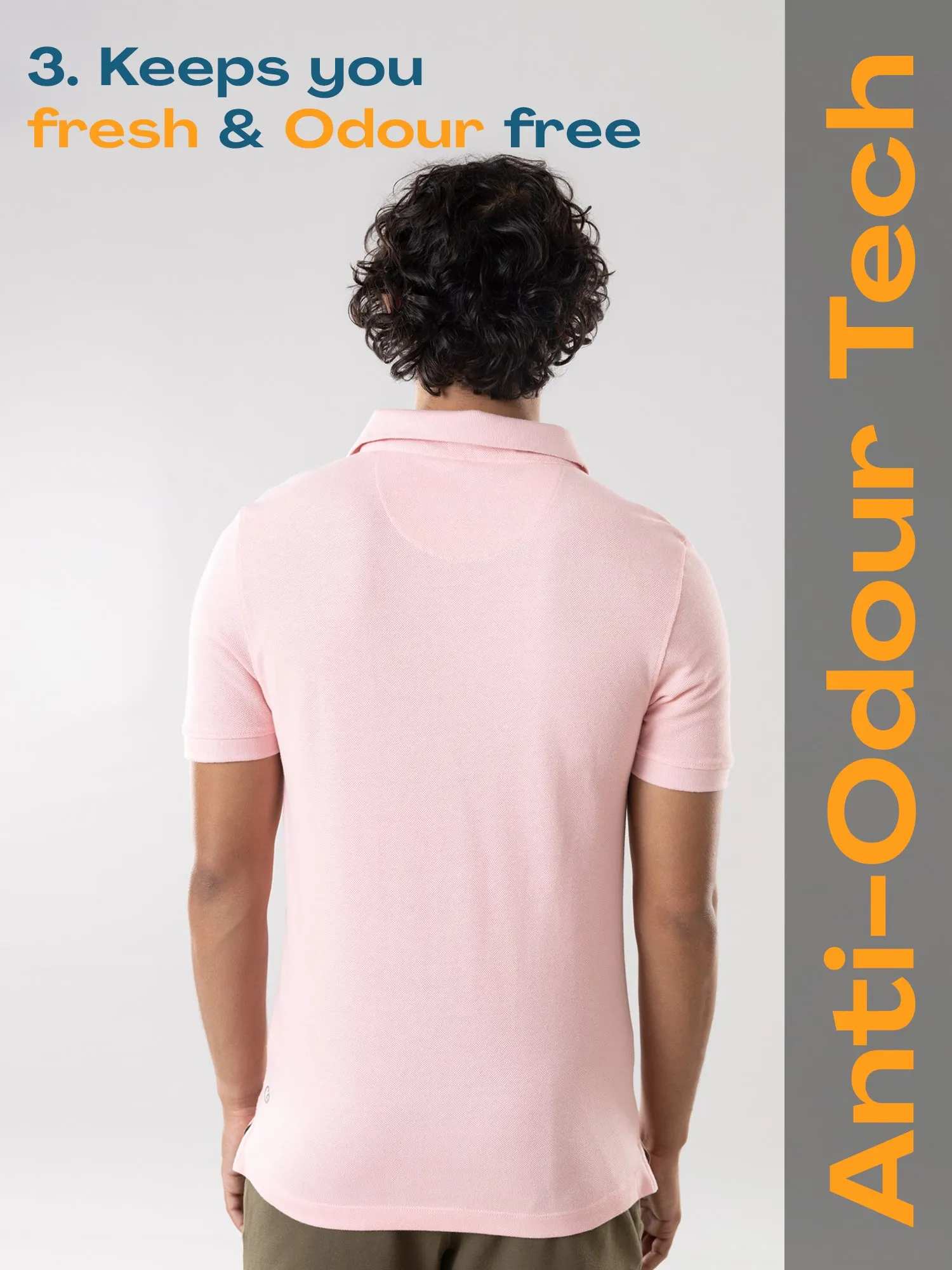 Anti Stain & Anti Odor Cotton Polo with No - Curl Collar - Soft Pink