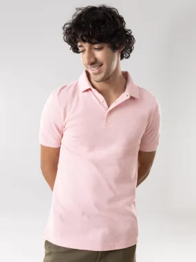 Anti Stain & Anti Odor Cotton Polo with No - Curl Collar - Soft Pink