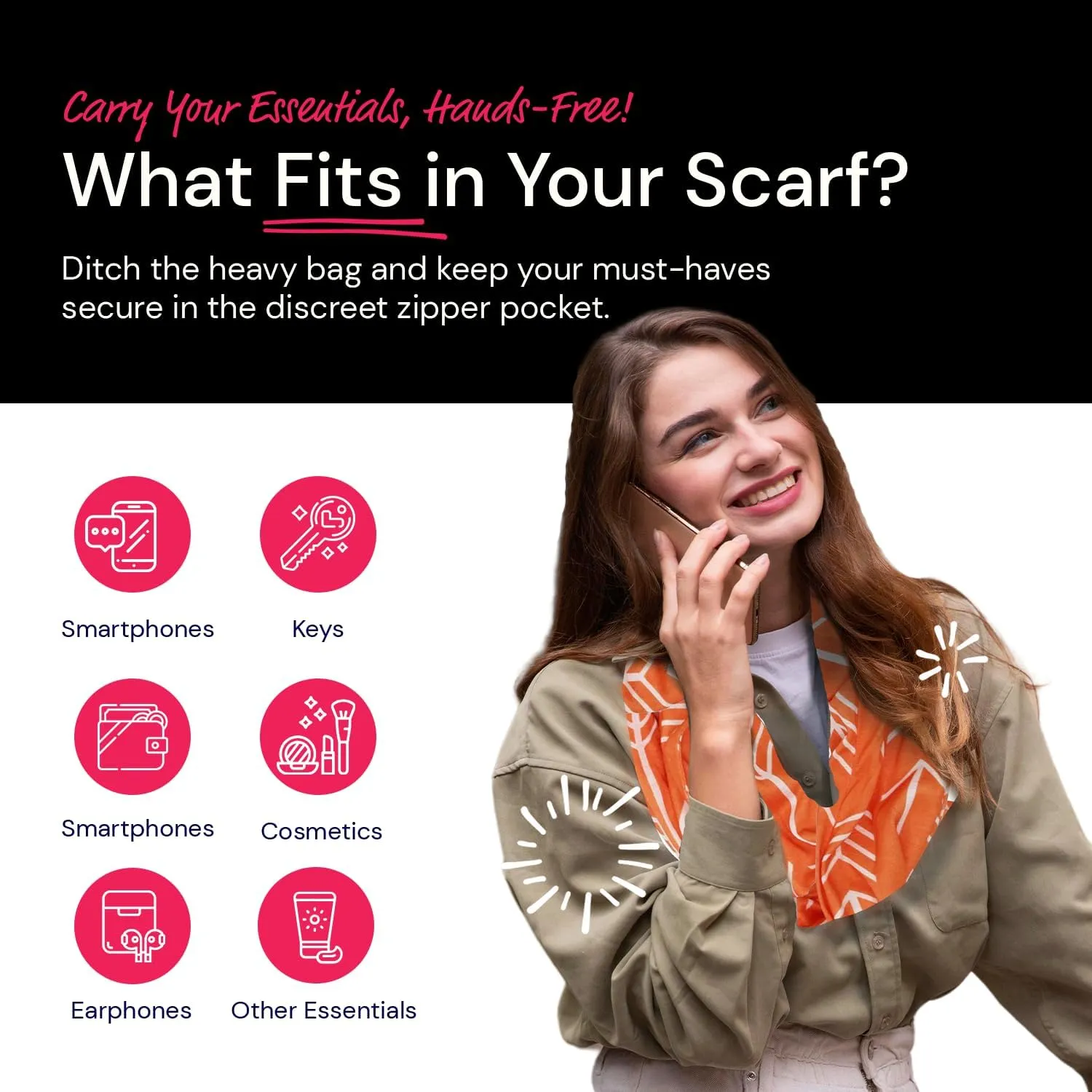 Arrow Pattern Infinity Scarf for Women - Travel Scarf with Hidden Zipper Pocket - All Seasons