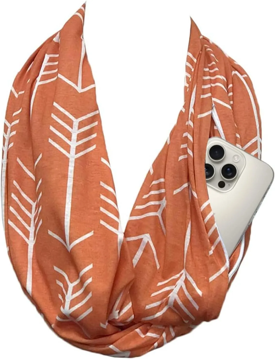 Arrow Pattern Infinity Scarf for Women - Travel Scarf with Hidden Zipper Pocket - All Seasons