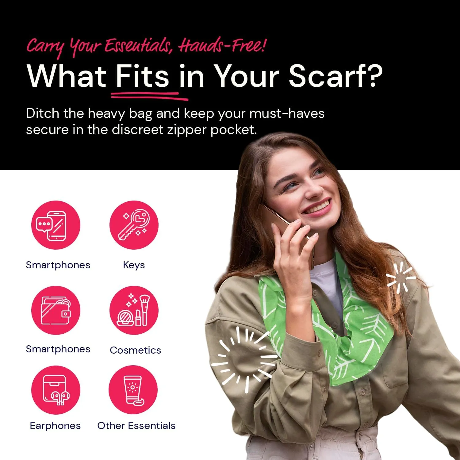 Arrow Pattern Infinity Scarf for Women - Travel Scarf with Hidden Zipper Pocket - All Seasons