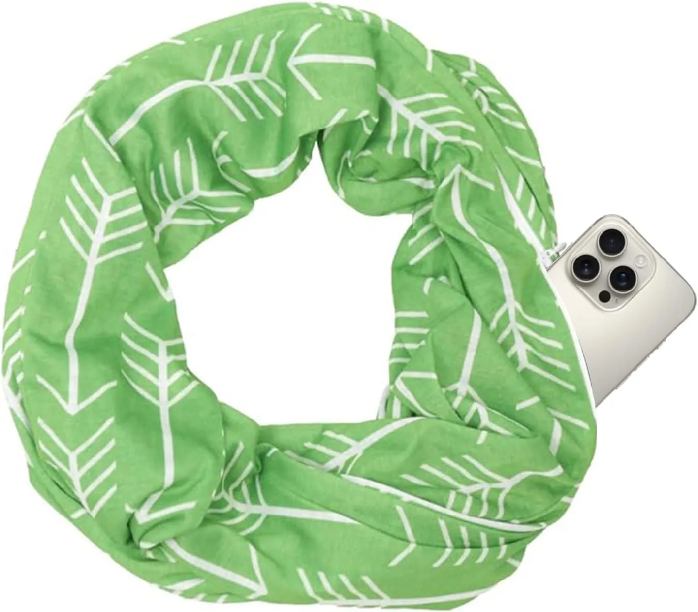 Arrow Pattern Infinity Scarf for Women - Travel Scarf with Hidden Zipper Pocket - All Seasons