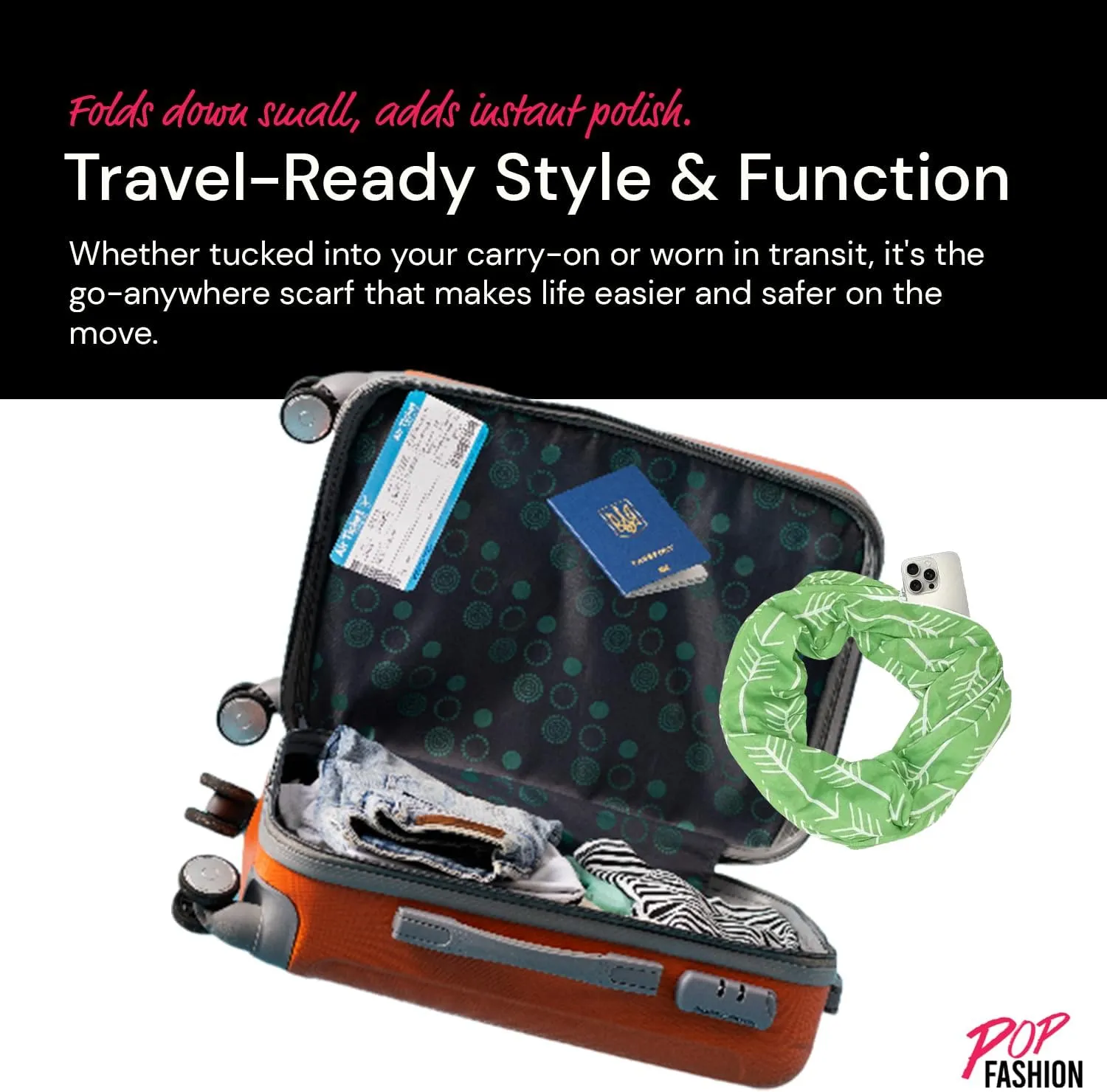 Arrow Pattern Infinity Scarf for Women - Travel Scarf with Hidden Zipper Pocket - All Seasons