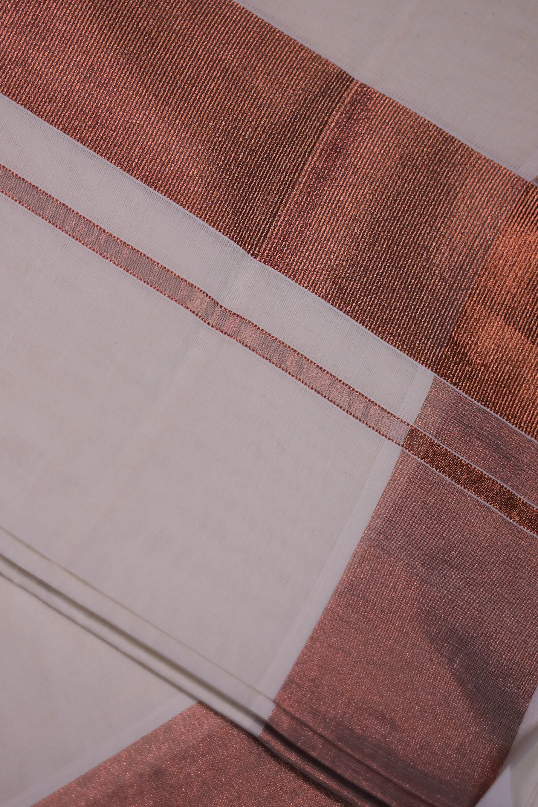 Authentic Kerala Cotton Saree with Rosecopper Zari Border