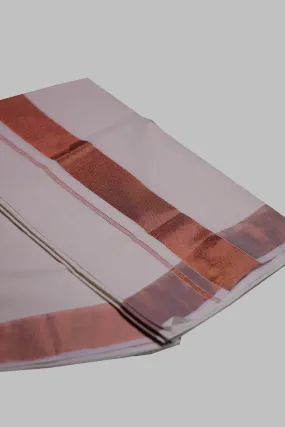 Authentic Kerala Cotton Saree with Rosecopper Zari Border
