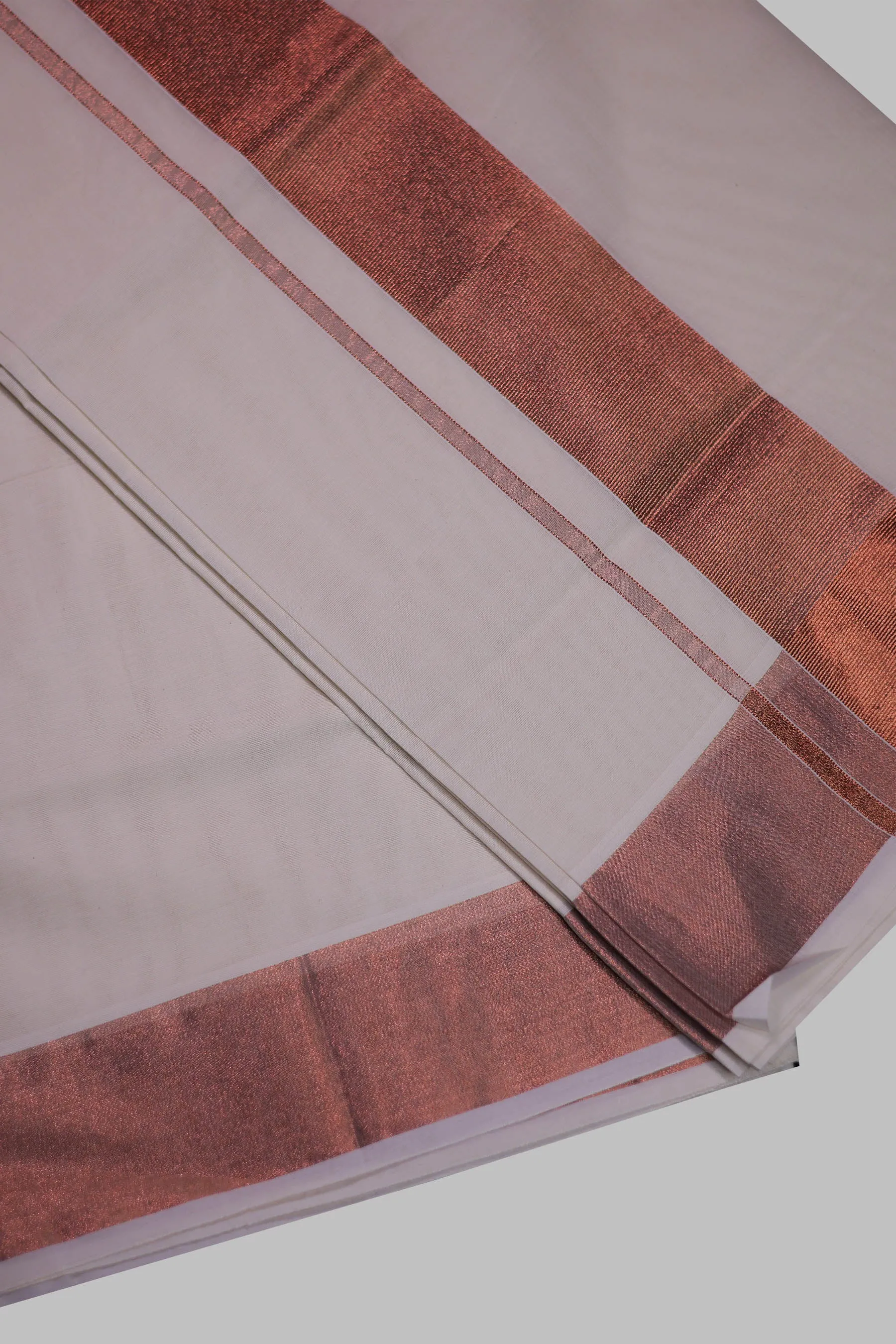 Authentic Kerala Cotton Saree with Rosecopper Zari Border