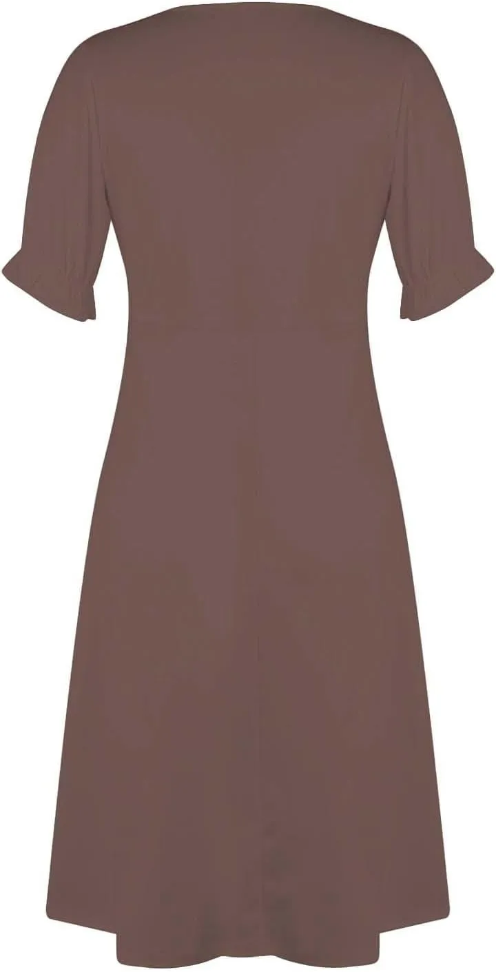 Beach Dresses for Women,2025 Spring Trendy Floral Boho Dress,Elegant V Neck Short Sleeve Irregular Hem Midi Dress