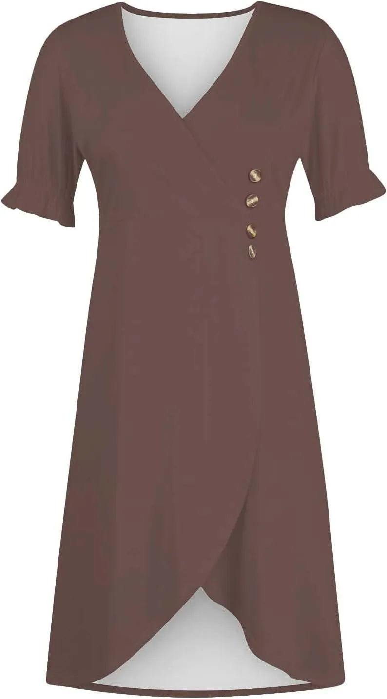 Beach Dresses for Women,2025 Spring Trendy Floral Boho Dress,Elegant V Neck Short Sleeve Irregular Hem Midi Dress