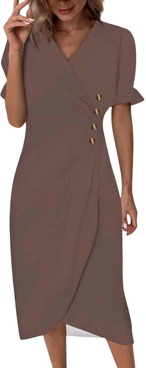 Beach Dresses for Women,2025 Spring Trendy Floral Boho Dress,Elegant V Neck Short Sleeve Irregular Hem Midi Dress