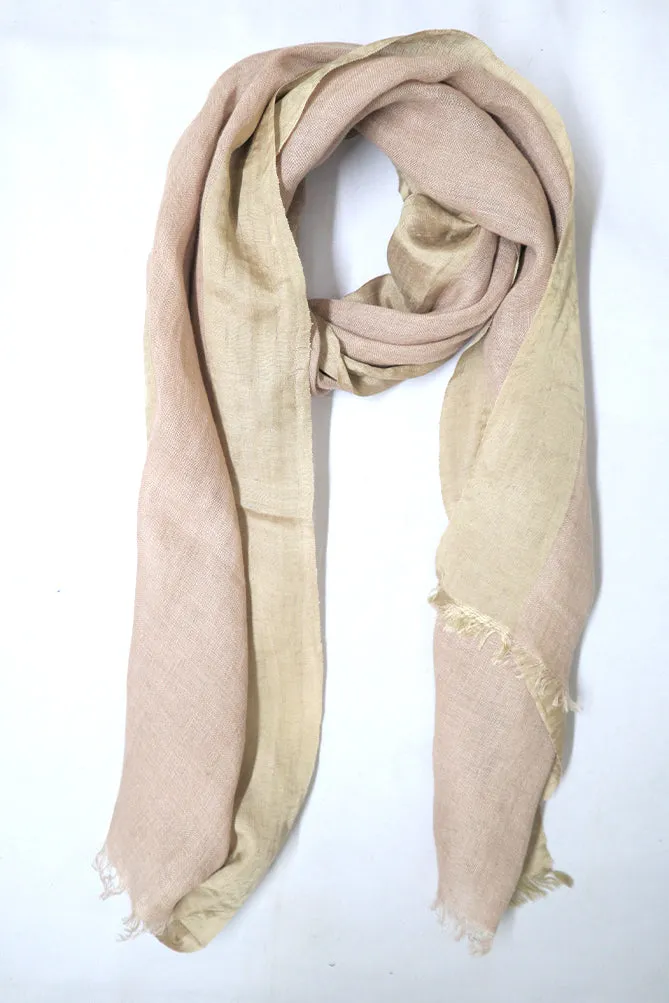 Beige Linen Scarf With Silk Border