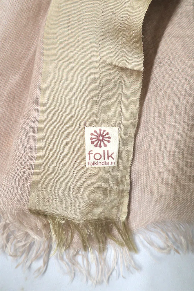 Beige Linen Scarf With Silk Border