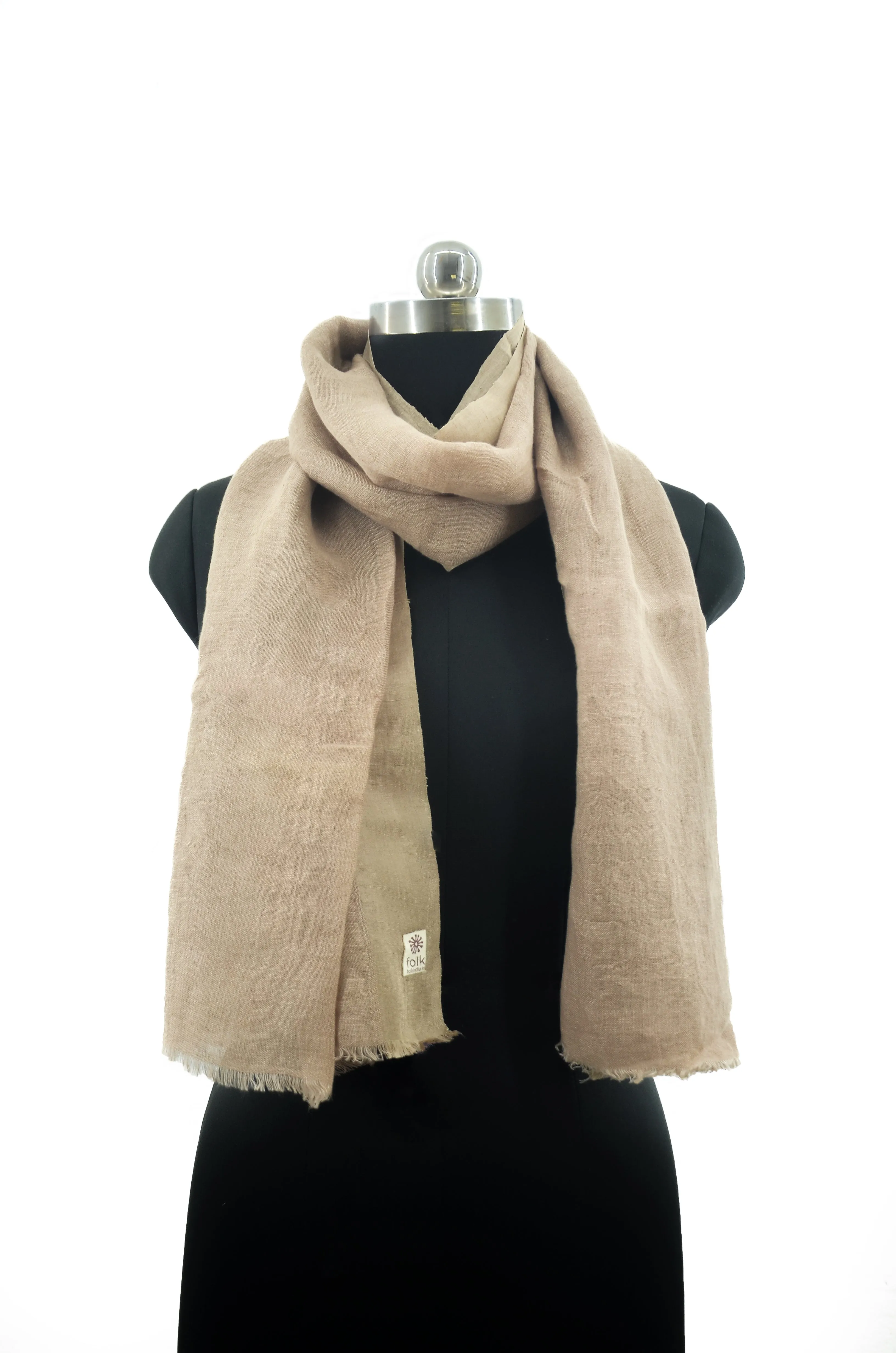 Beige Linen Scarf With Silk Border
