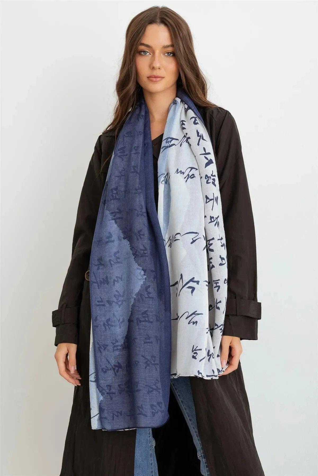 Blue Hangul Design Korean Languages Wrap Long Shawl Scarf