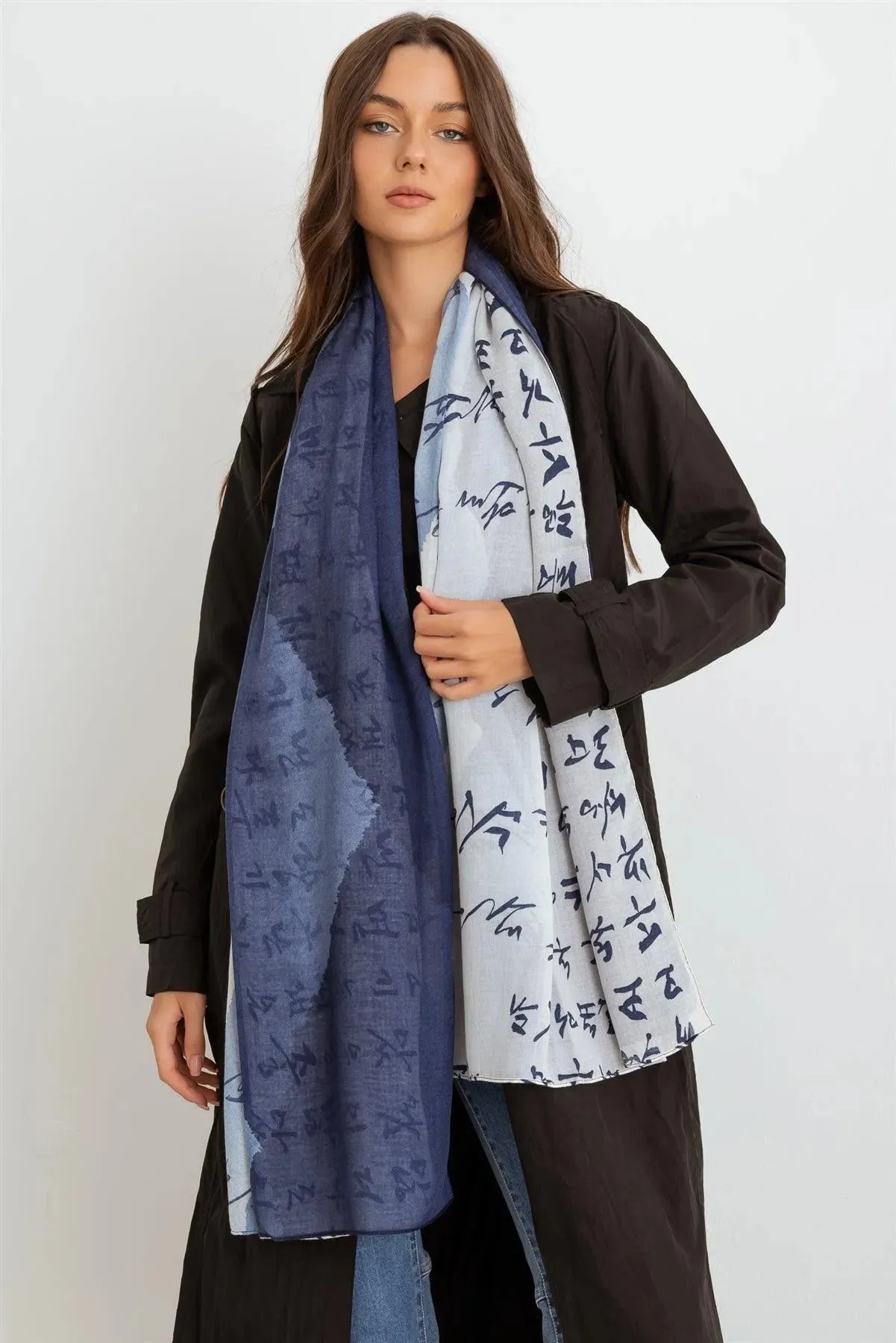 Blue Hangul Design Korean Languages Wrap Long Shawl Scarf