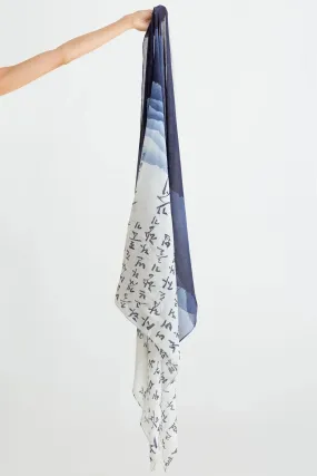 Blue Hangul Design Korean Languages Wrap Long Shawl Scarf