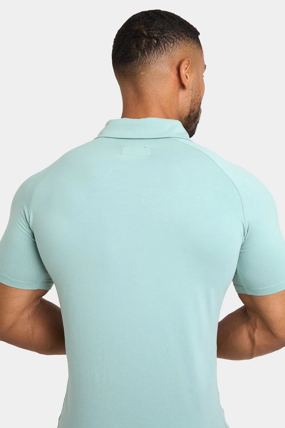 Buttonless Open Collar Polo Shirt in Soft Sage