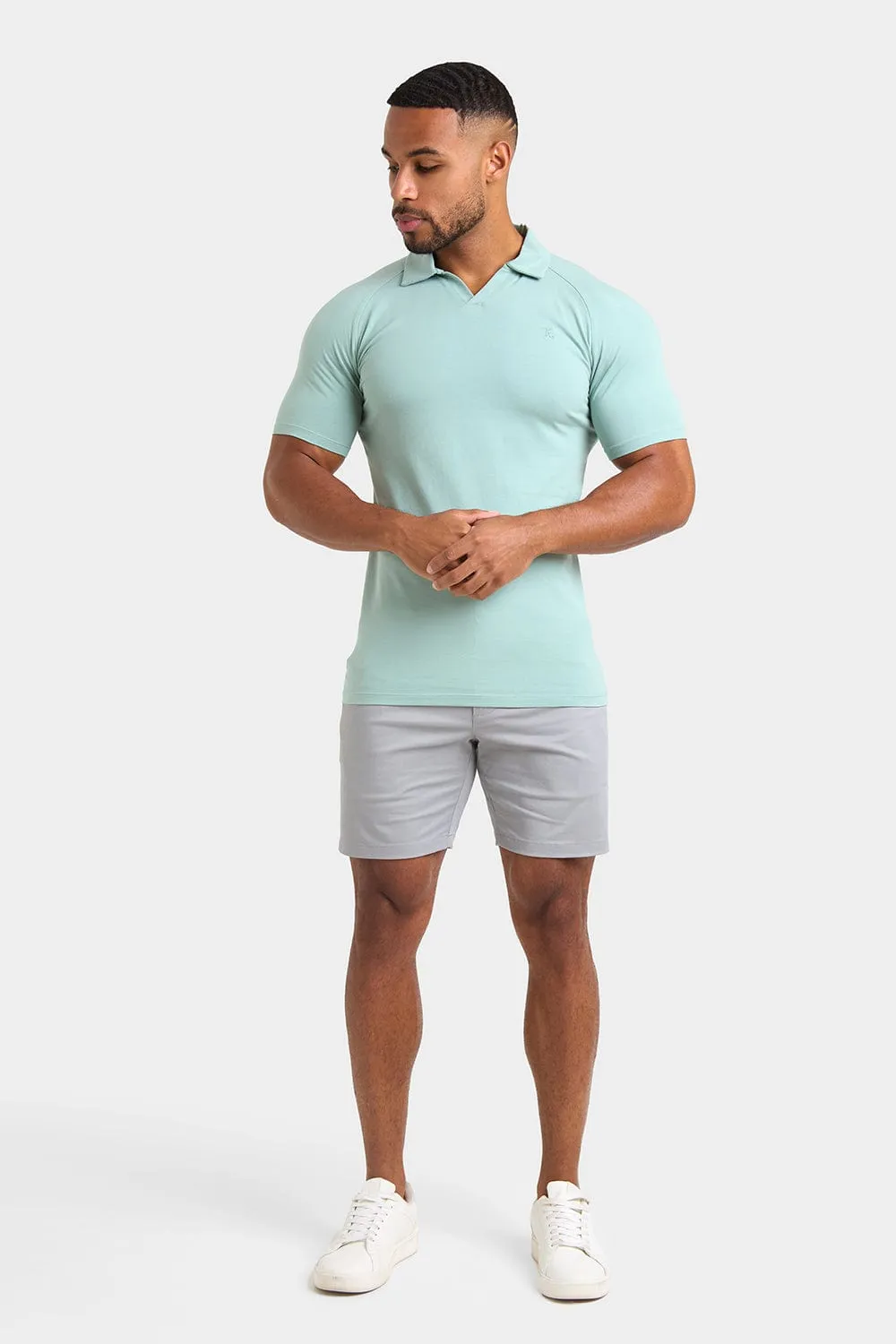 Buttonless Open Collar Polo Shirt in Soft Sage