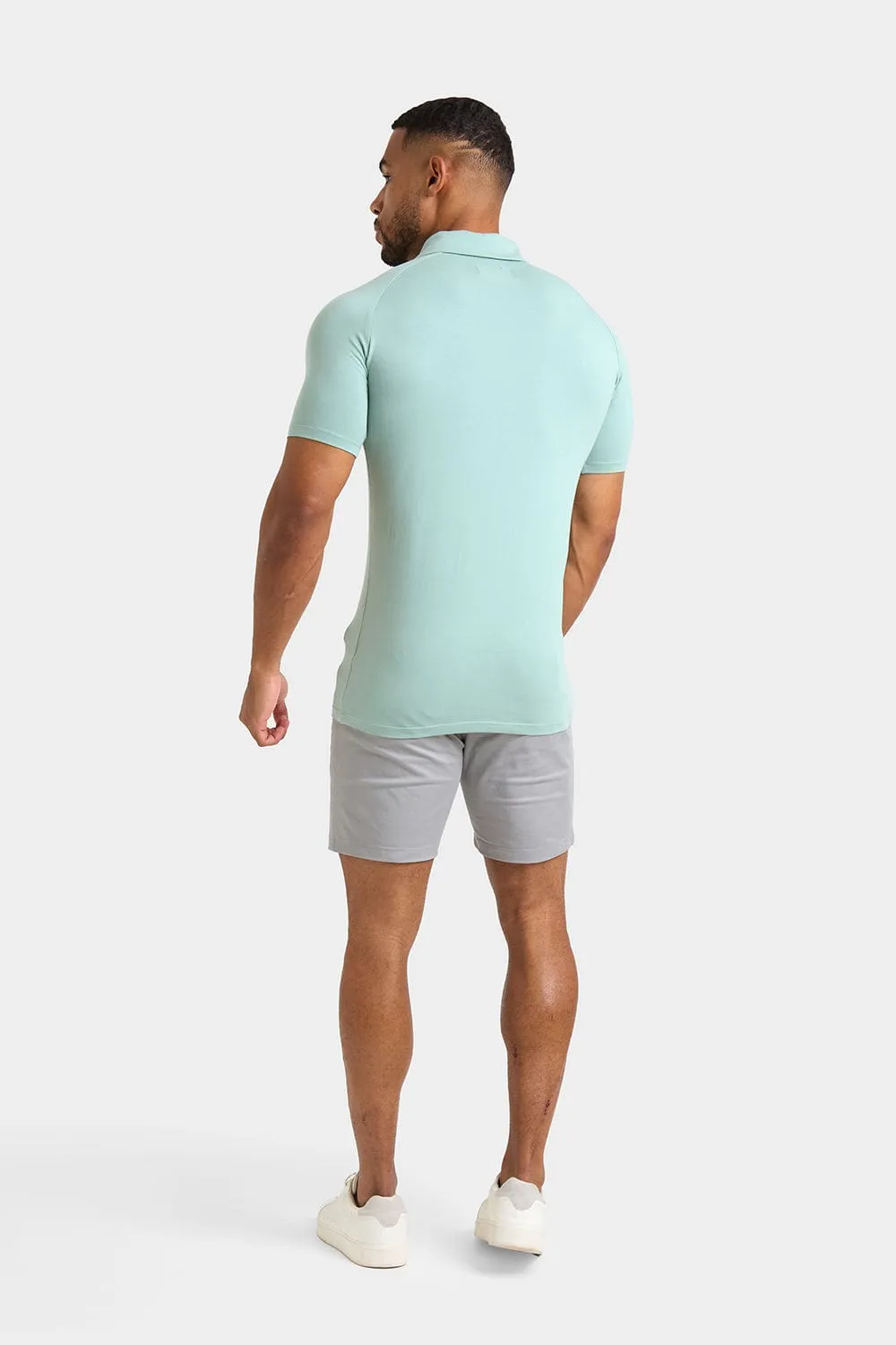 Buttonless Open Collar Polo Shirt in Soft Sage
