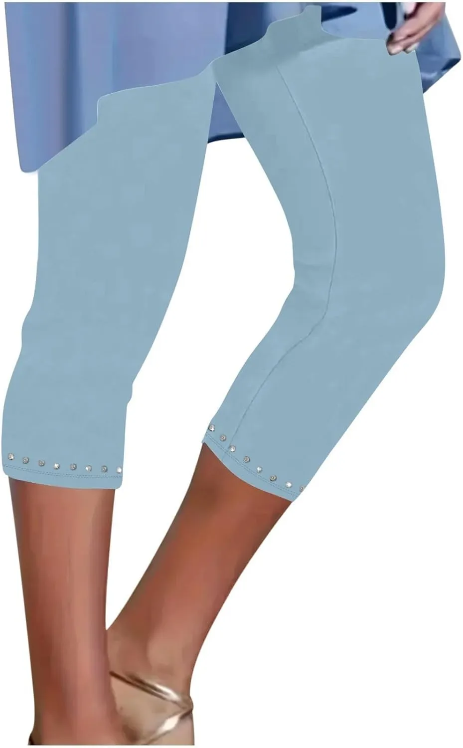 Capri Pants for Women 2025 High Waisted Rhinestone Trim Capri Leggings Workout Yoga Pants Comfy Compression Joggers