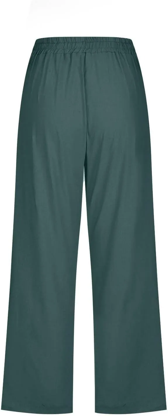 Capri Pants for Women 2025 Swmmer Elastic Waist Linen Pants Drawstring Straight Leg Capris Comfy Lounge Pants Trousers