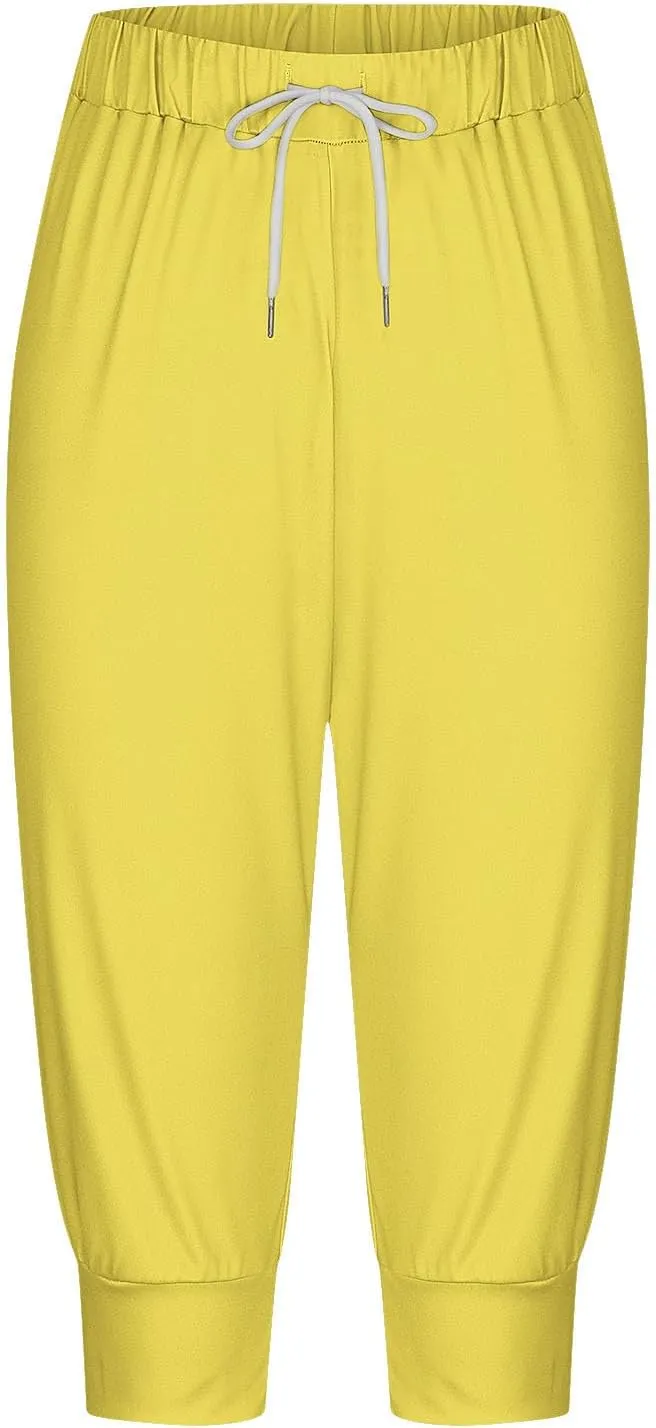 Capri Sweatpants for Women Gym Workout Yoga Jogger Capris High Waisted Draw Hiking Running Crop Pants with Pockets