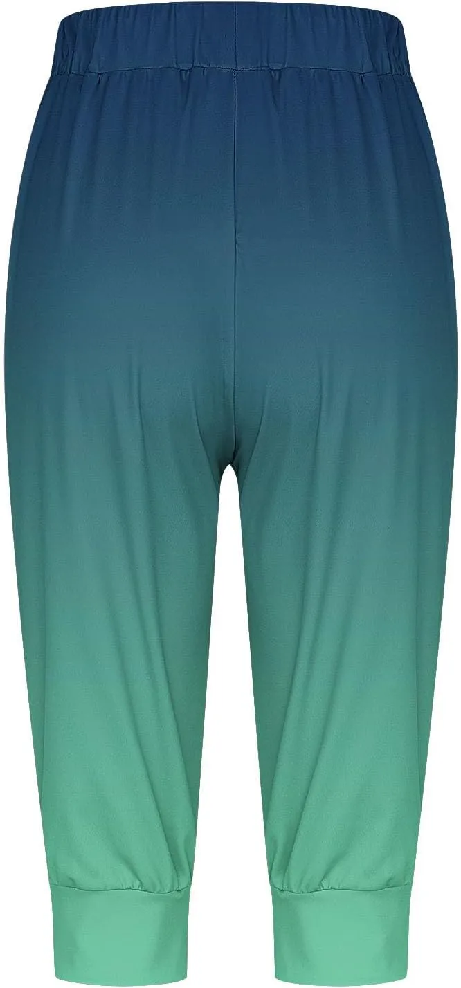 Capri Sweatpants for Women Gym Workout Yoga Jogger Capris High Waisted Draw Hiking Running Crop Pants with Pockets