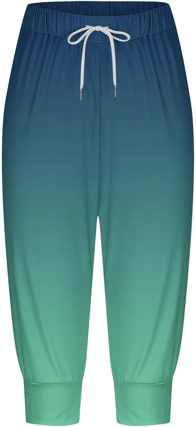 Capri Sweatpants for Women Gym Workout Yoga Jogger Capris High Waisted Draw Hiking Running Crop Pants with Pockets