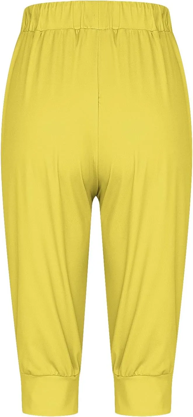 Capri Sweatpants for Women Gym Workout Yoga Jogger Capris High Waisted Draw Hiking Running Crop Pants with Pockets