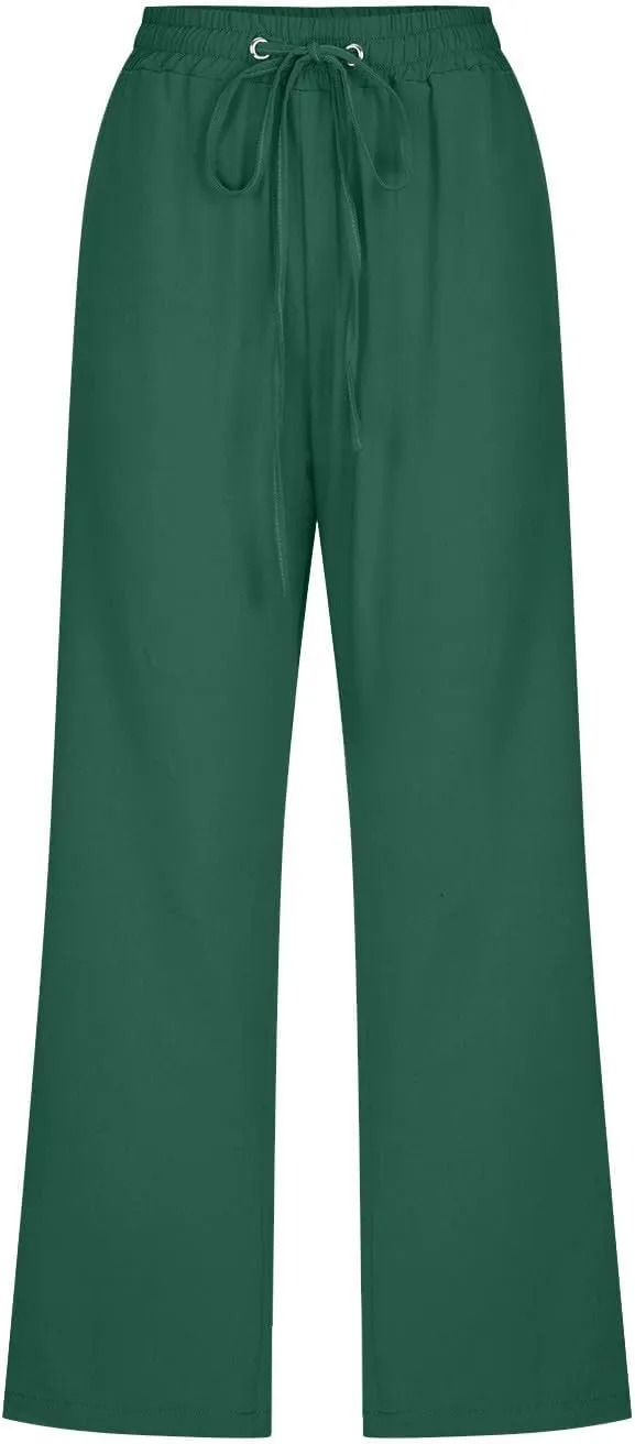 Capris Pants for Women Casual Summer 2025 Cotton Linen Pant Beach Loose Comfy Straight Leg Drawstring Cropped Trouser