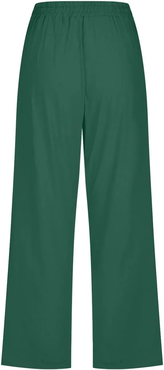 Capris Pants for Women Casual Summer 2025 Cotton Linen Pant Beach Loose Comfy Straight Leg Drawstring Cropped Trouser