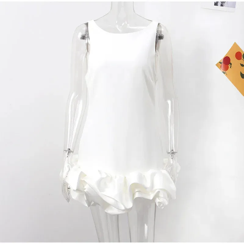 Chic Y2K Sleeveless Backless Mini Dress For Women Elegant Ruffled Hem Folds Short Sundress Holiday Lady Evening Party Vestidos
