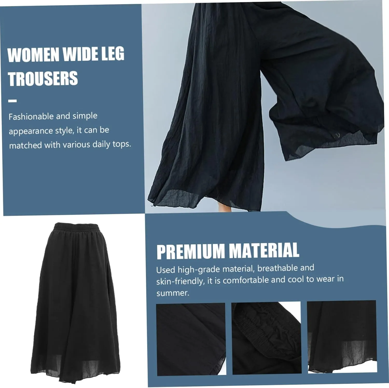 CLISPEED Women Wide Leg Pants Comfortable Loose Cotton Linen Trousers with Elastic Waistband for Yoga