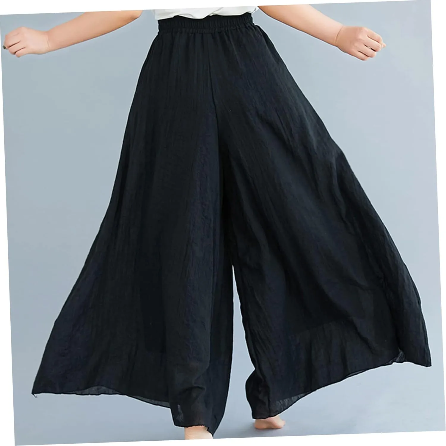 CLISPEED Women Wide Leg Pants Comfortable Loose Cotton Linen Trousers with Elastic Waistband for Yoga