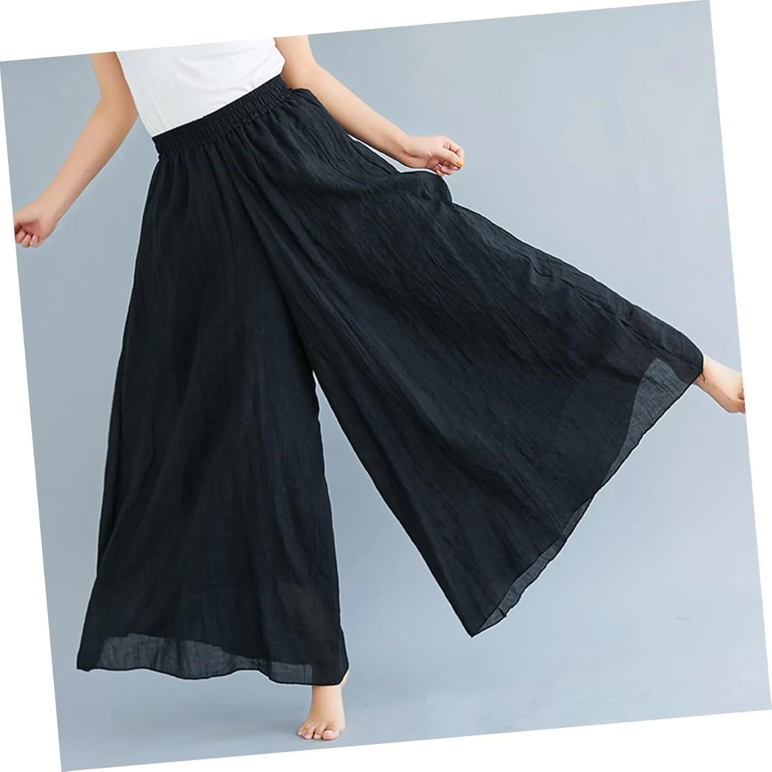 CLISPEED Women Wide Leg Pants Comfortable Loose Cotton Linen Trousers with Elastic Waistband for Yoga