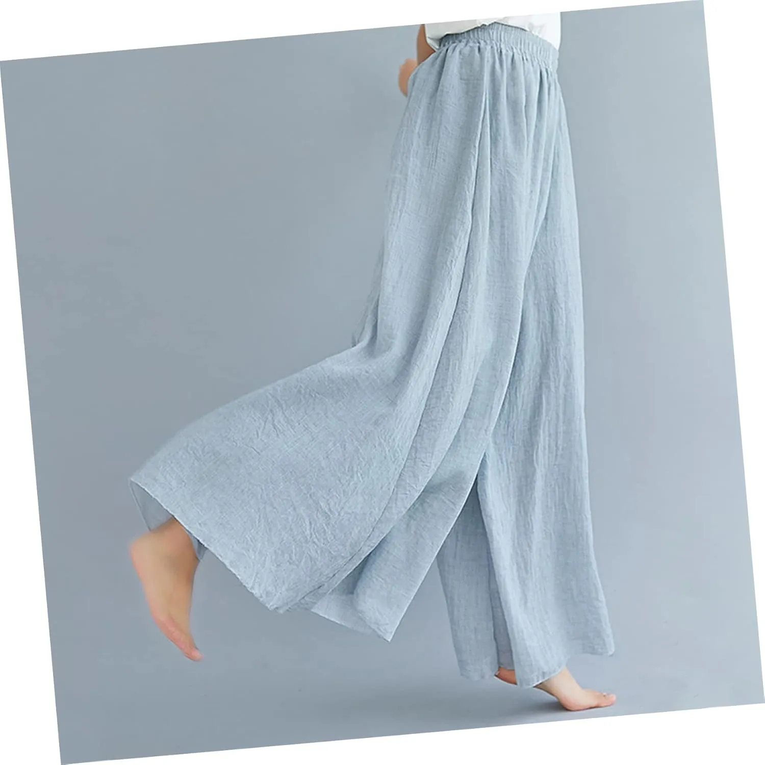 CLISPEED Women Wide Leg Pants Comfortable Loose Cotton Linen Trousers with Elastic Waistband for Yoga