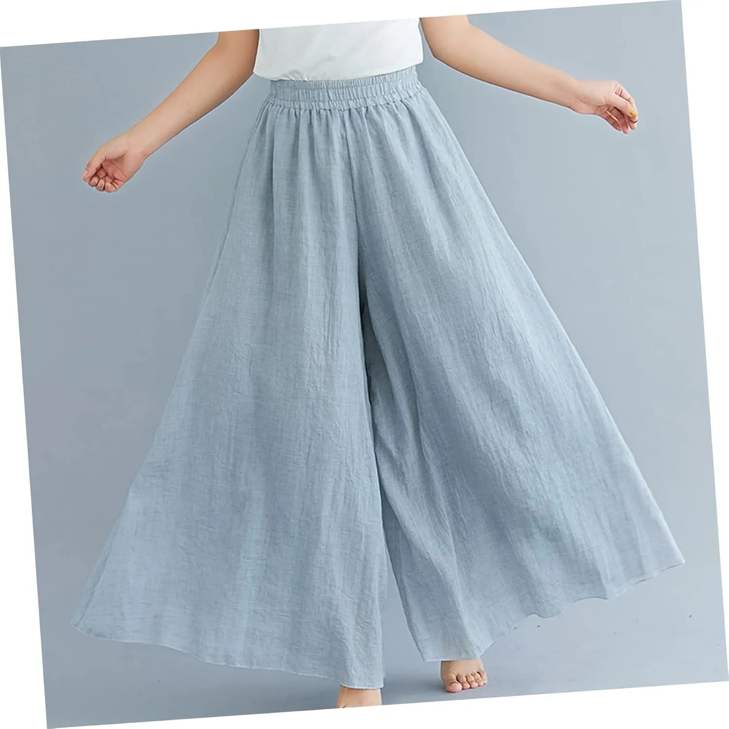 CLISPEED Women Wide Leg Pants Comfortable Loose Cotton Linen Trousers with Elastic Waistband for Yoga