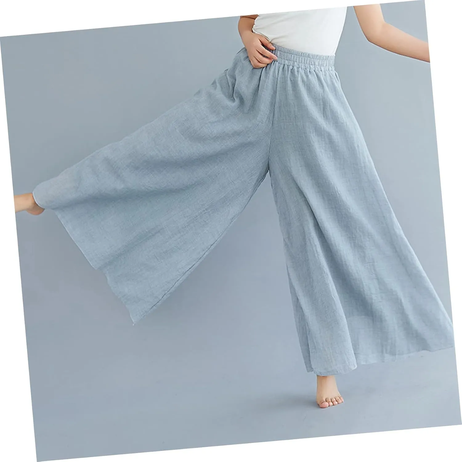 CLISPEED Women Wide Leg Pants Comfortable Loose Cotton Linen Trousers with Elastic Waistband for Yoga