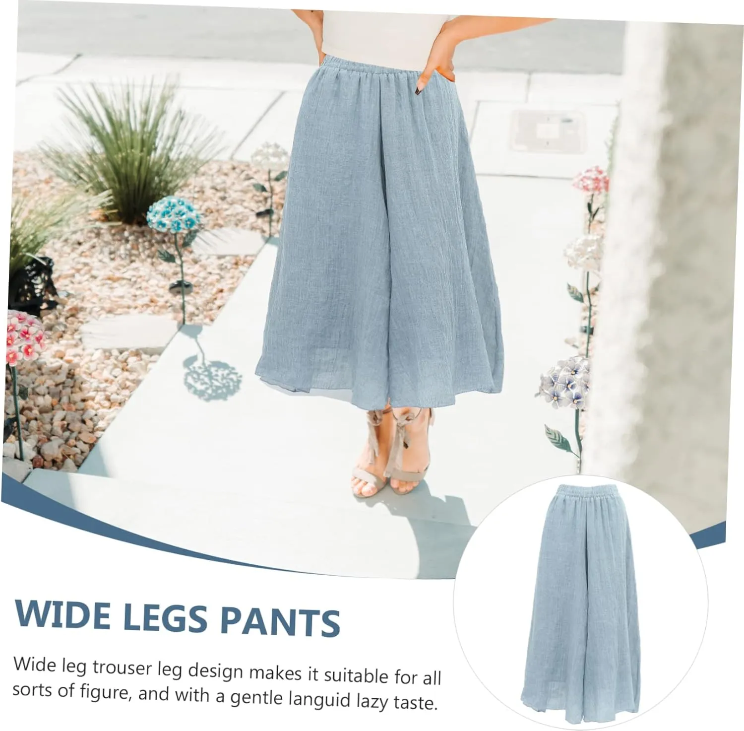 CLISPEED Women Wide Leg Pants Comfortable Loose Cotton Linen Trousers with Elastic Waistband for Yoga