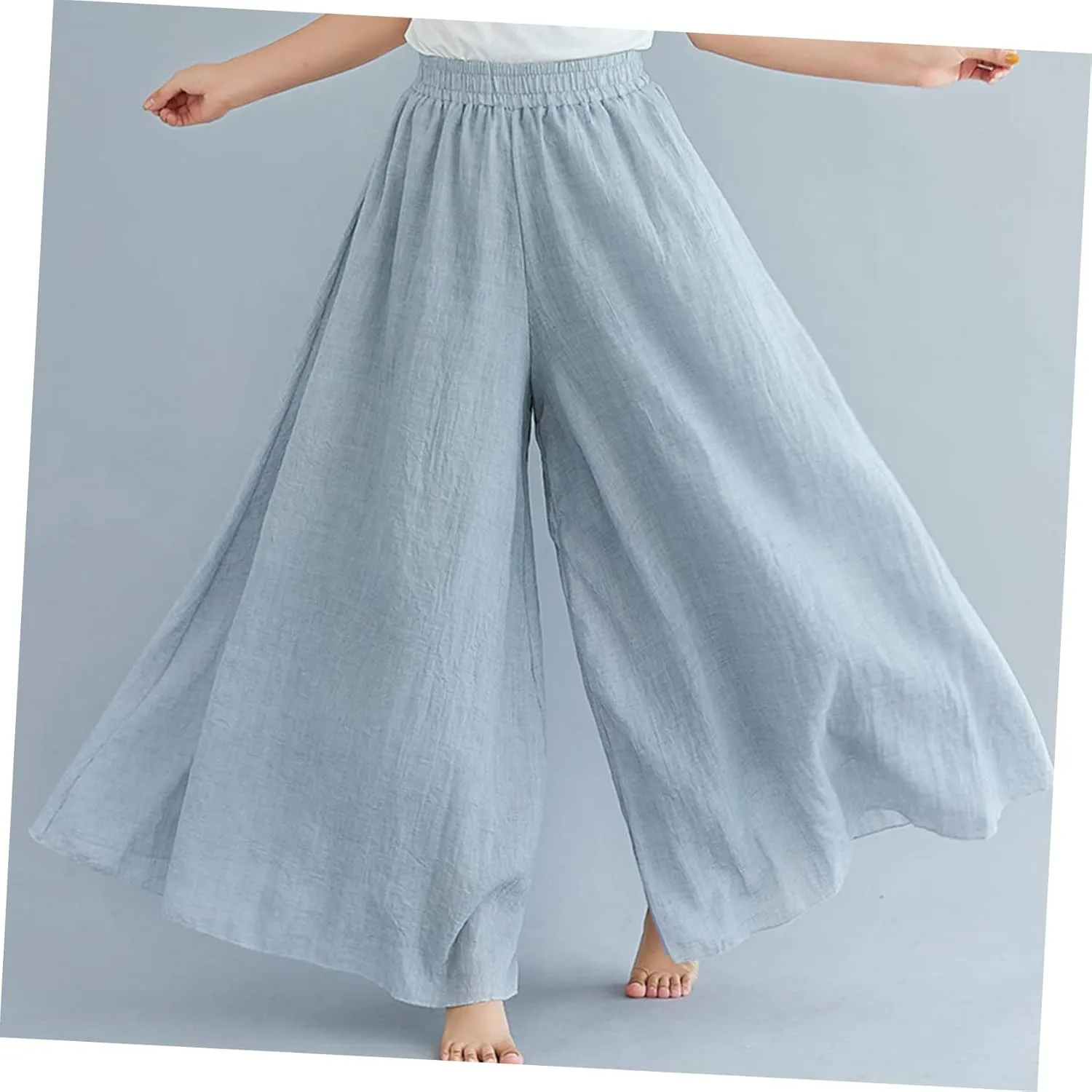 CLISPEED Women Wide Leg Pants Comfortable Loose Cotton Linen Trousers with Elastic Waistband for Yoga