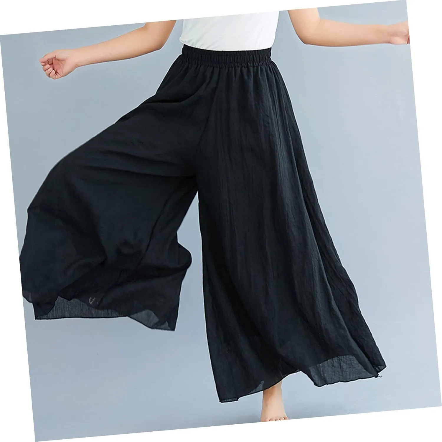 CLISPEED Women Wide Leg Pants Comfortable Loose Cotton Linen Trousers with Elastic Waistband for Yoga