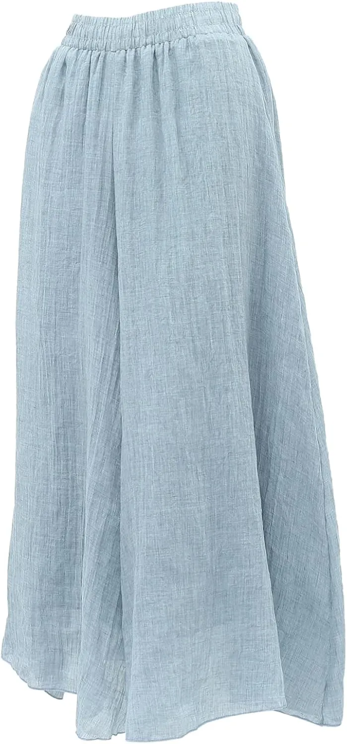 CLISPEED Women Wide Leg Pants Comfortable Loose Cotton Linen Trousers with Elastic Waistband for Yoga