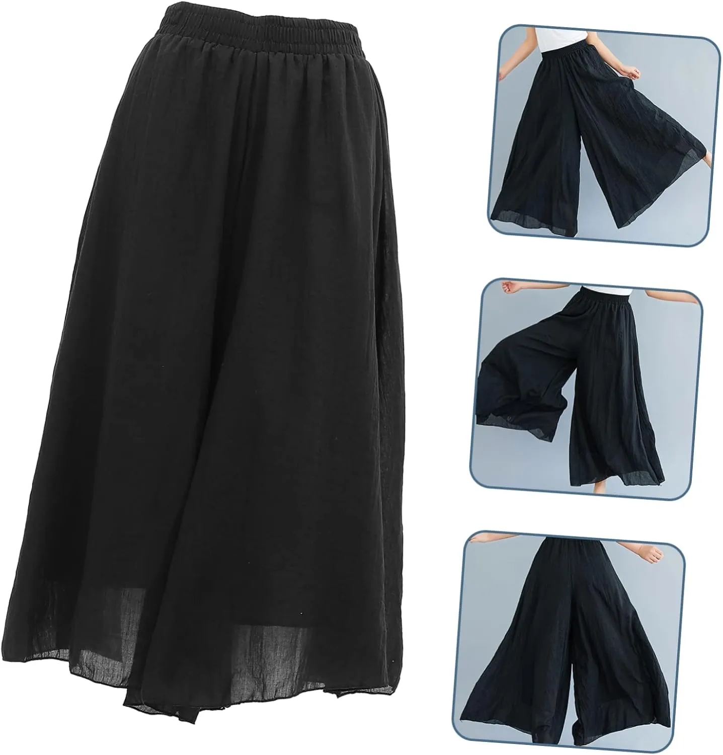 CLISPEED Women Wide Leg Pants Comfortable Loose Cotton Linen Trousers with Elastic Waistband for Yoga