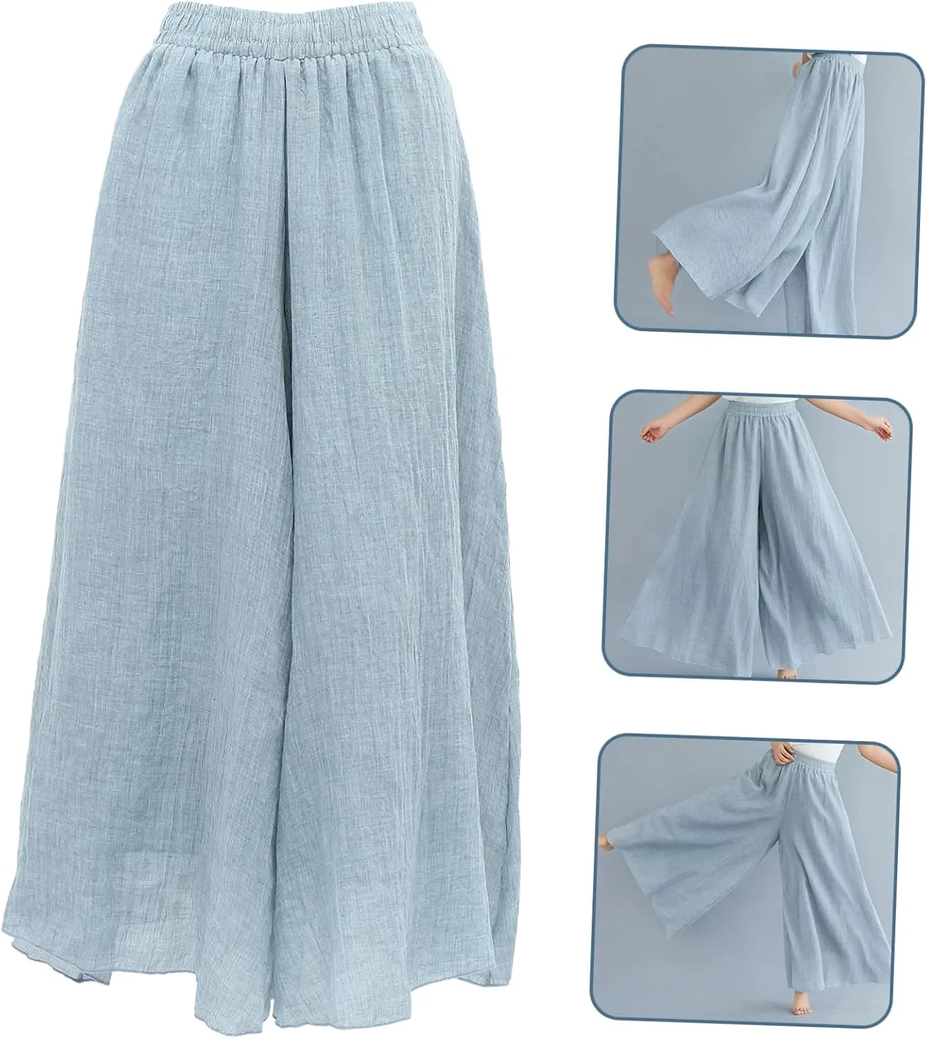 CLISPEED Women Wide Leg Pants Comfortable Loose Cotton Linen Trousers with Elastic Waistband for Yoga
