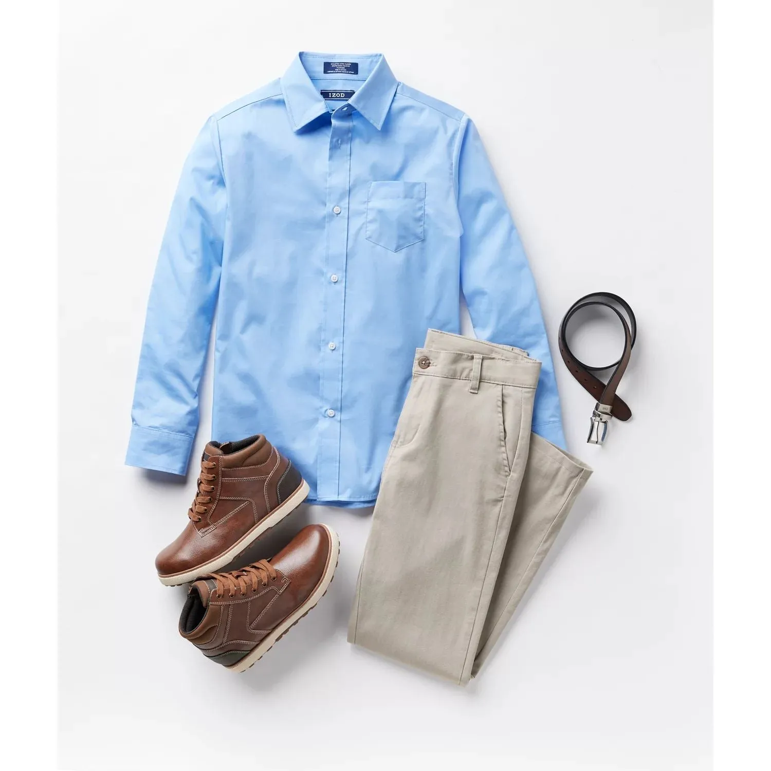 Comfortable IZOD flat front trousers with a belt for boys 4-20 years old in Regular color Slim and Husky IZOD, blue