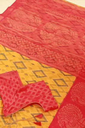 Contrast Pallu Ikkat Brasso Saree - Lightweight & Stylish