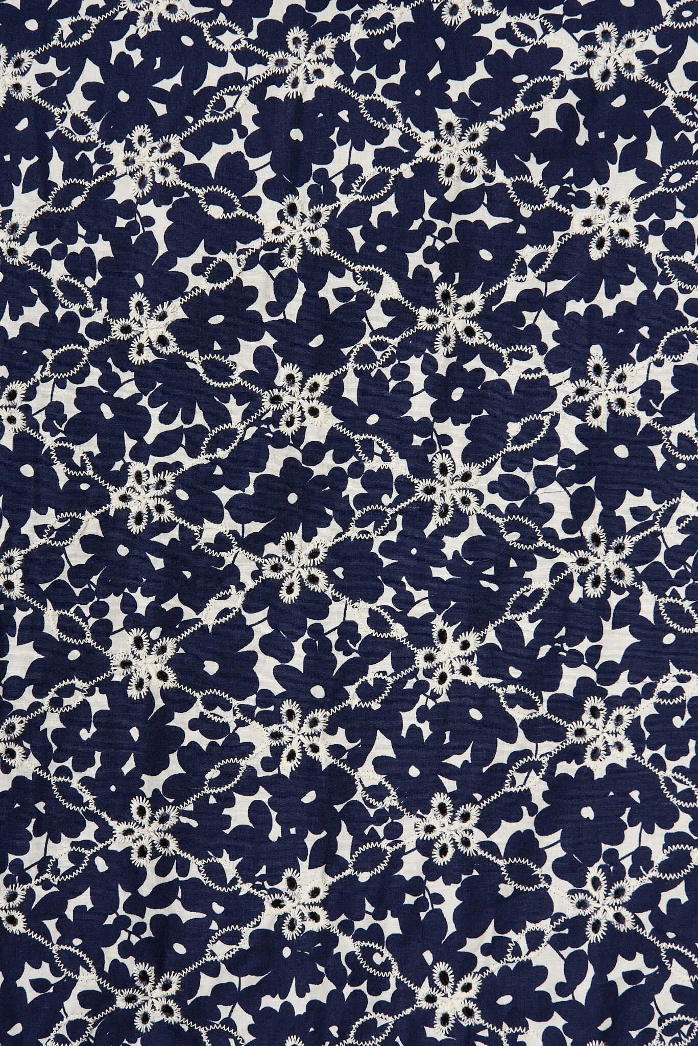 Corrina Midi Sundress In Navy And White Print Cotton Broderie