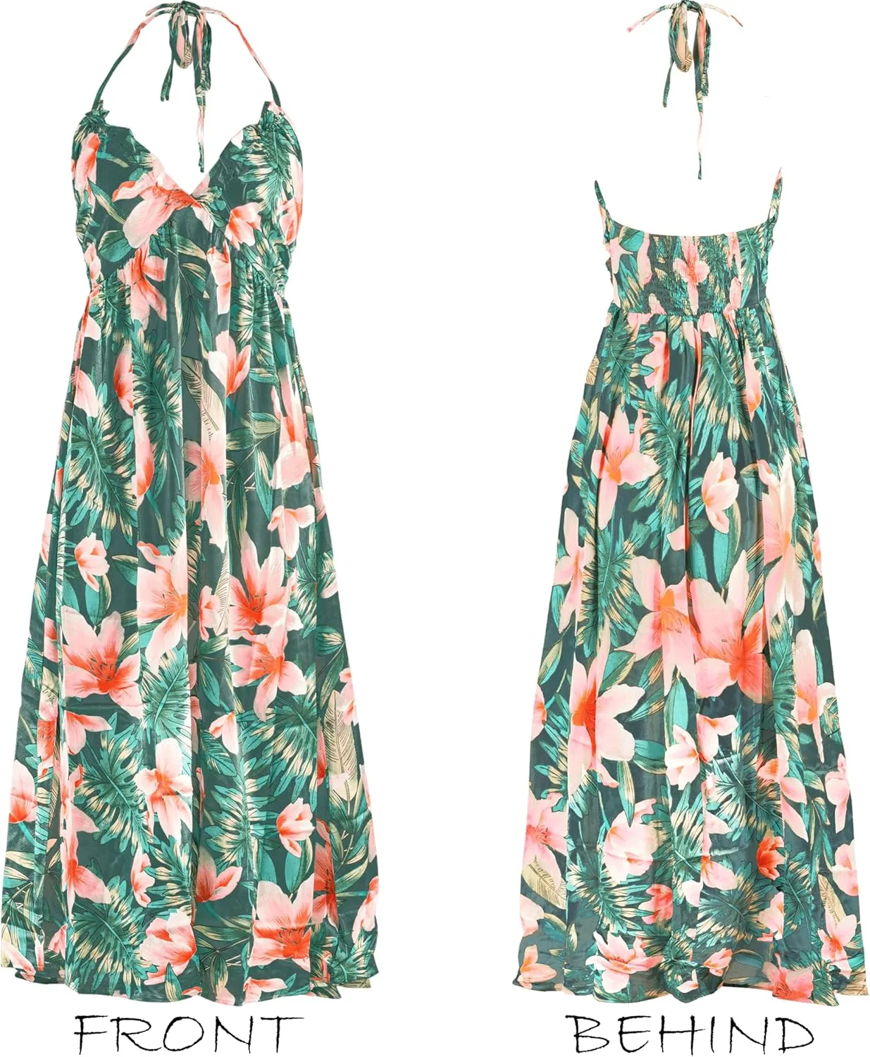 CUPSHE Women Backless Floral Summer Dress Plunging V Halter Neck Spaghetti Strap Ruffle Casual Beach Holiday Maxi Dress