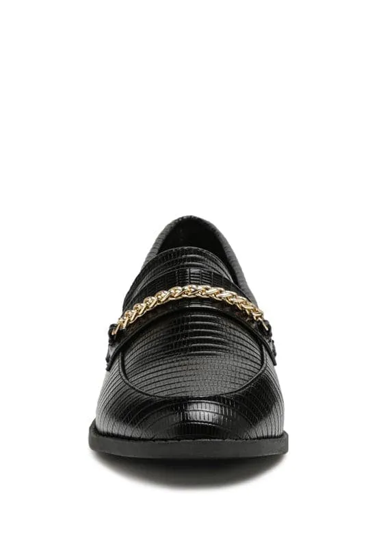 Debonair Croc Chain Flat Loafers