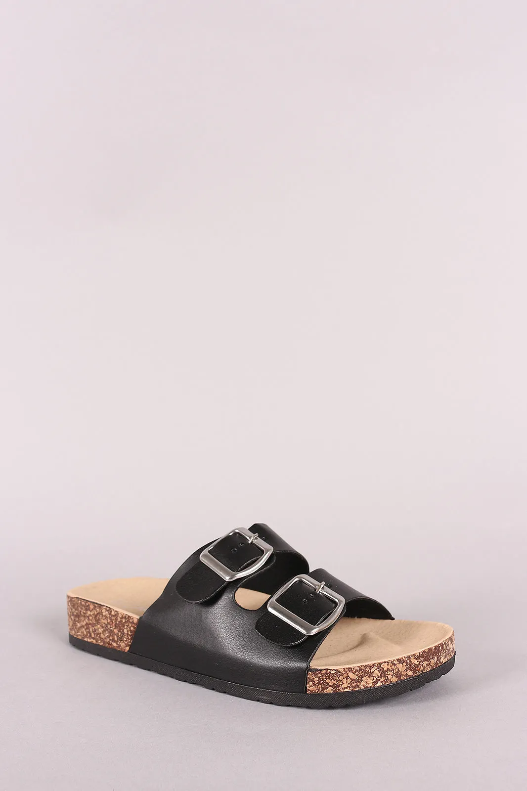 Double Buckled Cork Footbed Slide Sandal